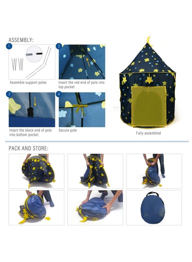 LotFancy Play Tent For Boys With Star Lights And Storage Carrying Bag Pop Up Play Tent House For Kids Toddlers Indoor And Outdoor Use Foldable Portable Blue - Image 4