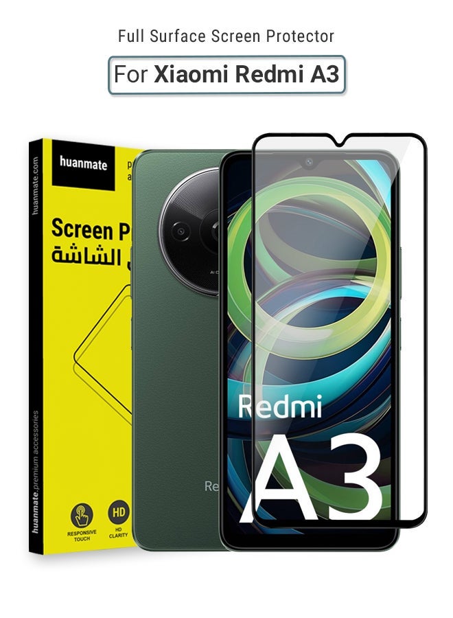 huanmate Xiaomi Redmi A3 Screen Protector – Premium Edge to Edge Tempered Glass, High Transparency, Delicate Touch, Anti-Explosion, Smooth Arc Edges, Easy Installation - Image 1