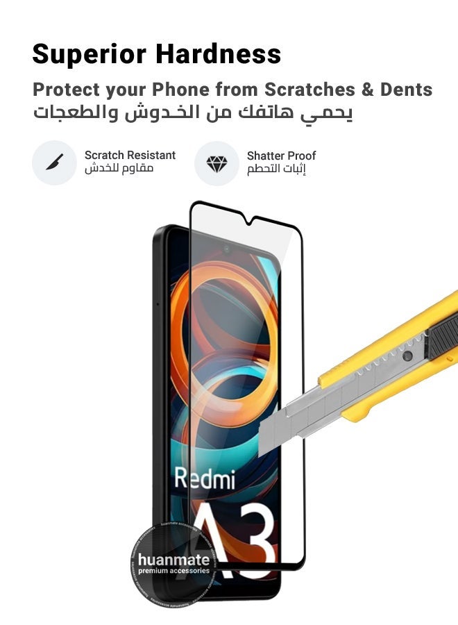 huanmate Xiaomi Redmi A3 Screen Protector – Premium Edge to Edge Tempered Glass, High Transparency, Delicate Touch, Anti-Explosion, Smooth Arc Edges, Easy Installation - Image 4