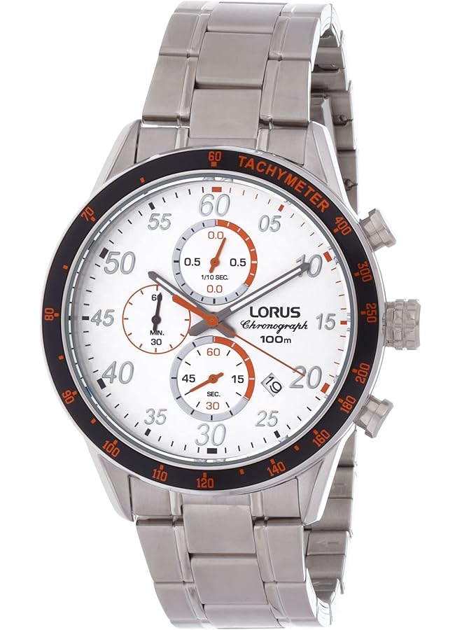 لوراس Rm335Ex9 ساعة رياضية كوارتز مقاومة للماء حتى عمق 100 متر كرونوغراف مقياس سرعة الدوران من الفولاذ المقاوم للصدأ باللون الفضي - Image 1