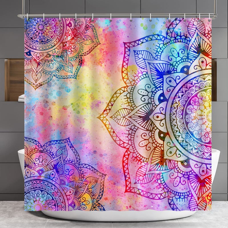 Lokigo Mandala Shower Curtain Colorful Floral Shower Curtain Flowers Bohemian Boho for Home Curtains Bathroom Decor Polyester Fabric Washable Modern ShowerCurtains with 12 Hooks 72 x 72