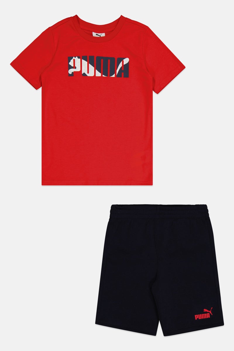 PUMA تي شيرت قصير الأكمام وشورتات بشعار العلامة التجارية للأولاد، متعدد الألوان - Image 2
