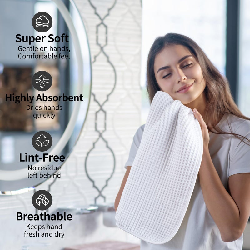 Microfiber Waffle Hand Towels, 2 Pieces, Soft, Absorbent, Fast Drying, Lint Free 430 GSM (White) - Image 4