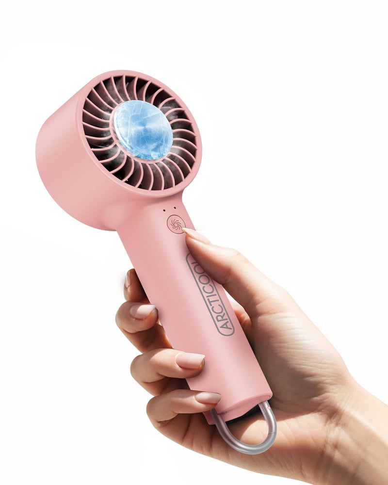 ARCTICOOL Ice-Cool Portable Mini Fan with Semiconductor Cooling Tech - 7500RPM Rechargeable Handheld Fan with Buckle, 2000mAh Battery, Pocket-Sized Cooling for Makeup, Travel, and Outdoor Use (Pink) - Image 1