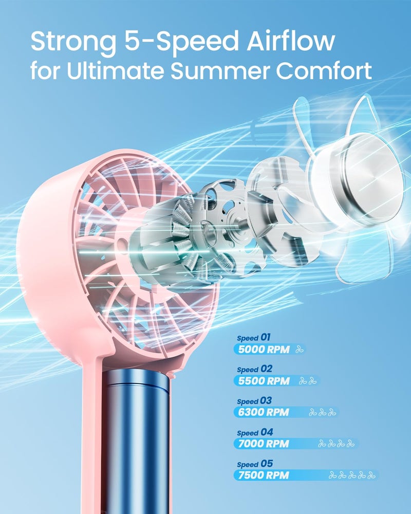 ARCTICOOL Ice-Cool Portable Mini Fan with Semiconductor Cooling Tech - 7500RPM Rechargeable Handheld Fan with Buckle, 2000mAh Battery, Pocket-Sized Cooling for Makeup, Travel, and Outdoor Use (Pink) - Image 4