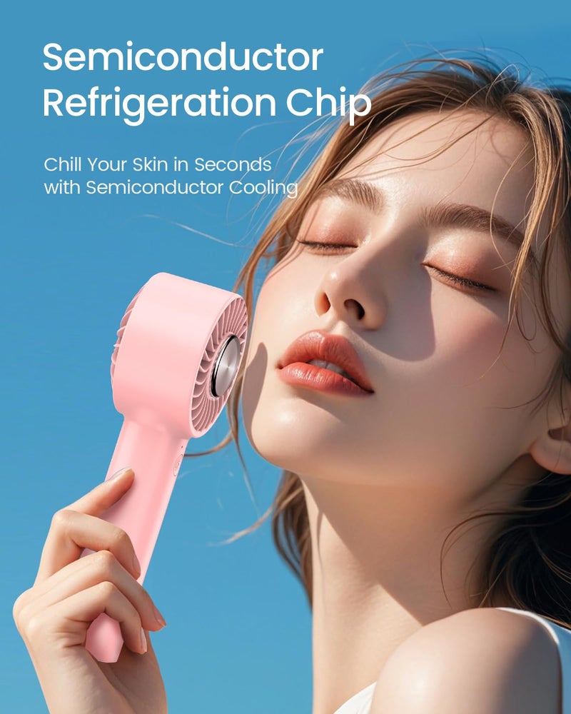 ARCTICOOL Ice-Cool Portable Mini Fan with Semiconductor Cooling Tech - 7500RPM Rechargeable Handheld Fan with Buckle, 2000mAh Battery, Pocket-Sized Cooling for Makeup, Travel, and Outdoor Use (Pink) - Image 3