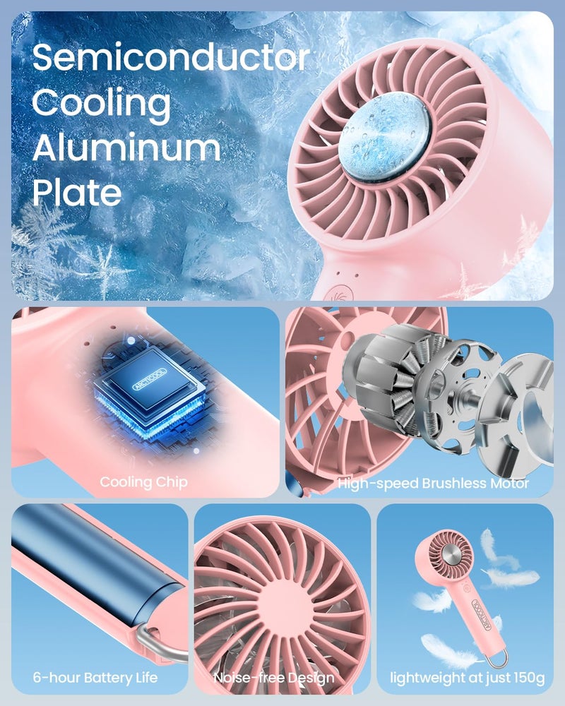 ARCTICOOL Ice-Cool Portable Mini Fan with Semiconductor Cooling Tech - 7500RPM Rechargeable Handheld Fan with Buckle, 2000mAh Battery, Pocket-Sized Cooling for Makeup, Travel, and Outdoor Use (Pink) - Image 2