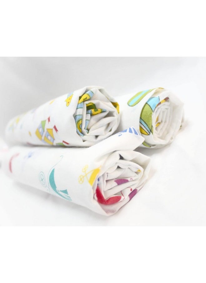 Trance Home Linen Super Ultra Soft 100% Cotton Baby Wrapper | New Born Swaddling Soft Cotton Sheets | New Born Baby Essential Swaddle Cloth | Baby Wrap Set (100X100 Cm, Nursery Print, Pack Of 3)  - Image 1