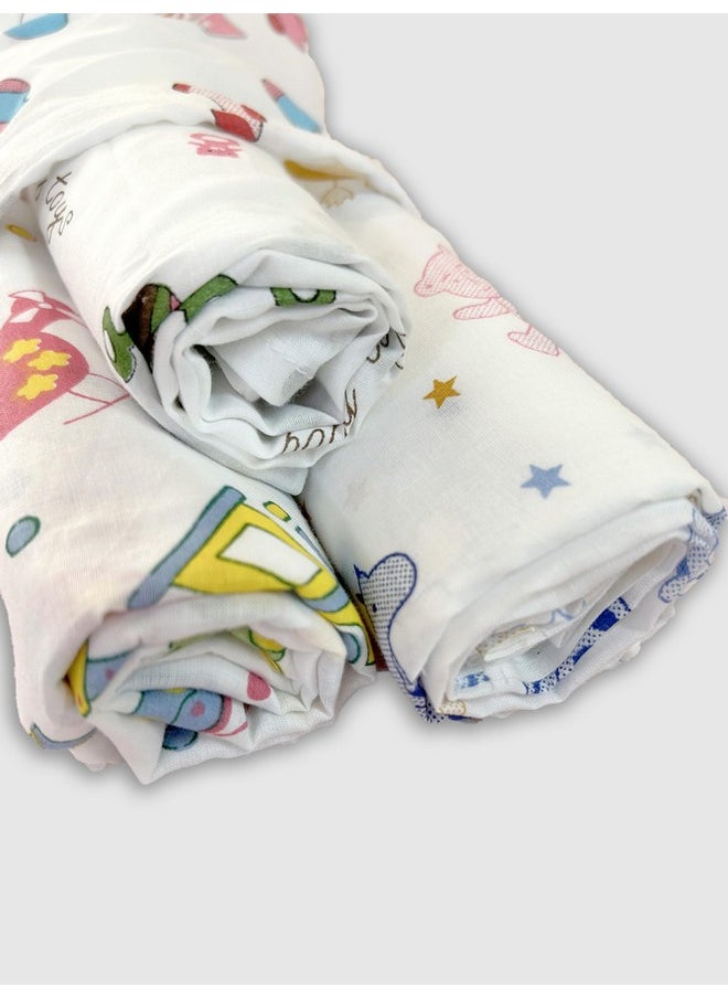 Trance Home Linen Super Ultra Soft 100% Cotton Baby Wrapper | New Born Swaddling Soft Cotton Sheets | New Born Baby Essential Swaddle Cloth | Baby Wrap Set (100X100 Cm, Nursery Print, Pack Of 3)  - Image 4