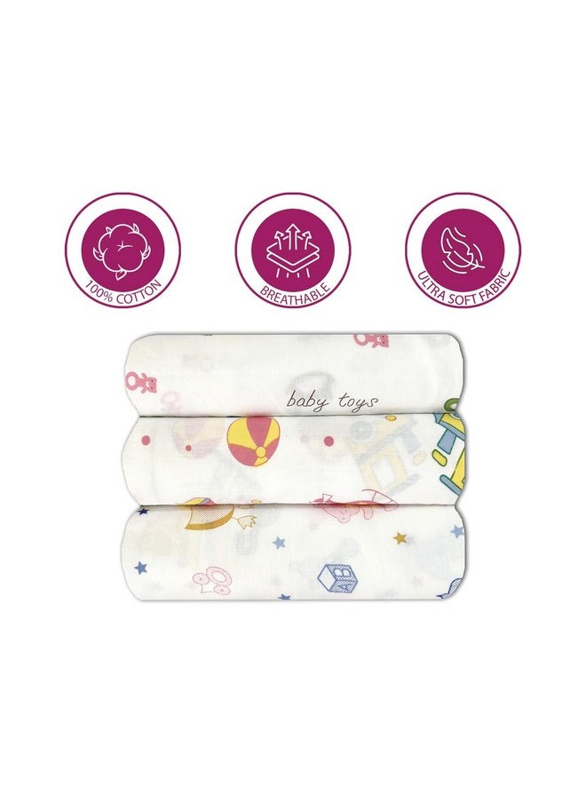 Trance Home Linen Super Ultra Soft 100% Cotton Baby Wrapper | New Born Swaddling Soft Cotton Sheets | New Born Baby Essential Swaddle Cloth | Baby Wrap Set (100X100 Cm, Nursery Print, Pack Of 3)  - Image 2