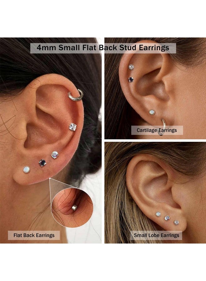 Jstyle Surgical Steel Earrings For Women Men Hypoallergenic Stud Earrings For Sensitive Ears Flat Back Earrings Stud 20G Stainless Steel Cartilage Earring Opal Small Flatback Stud Earrings Silver Tone - Image 2