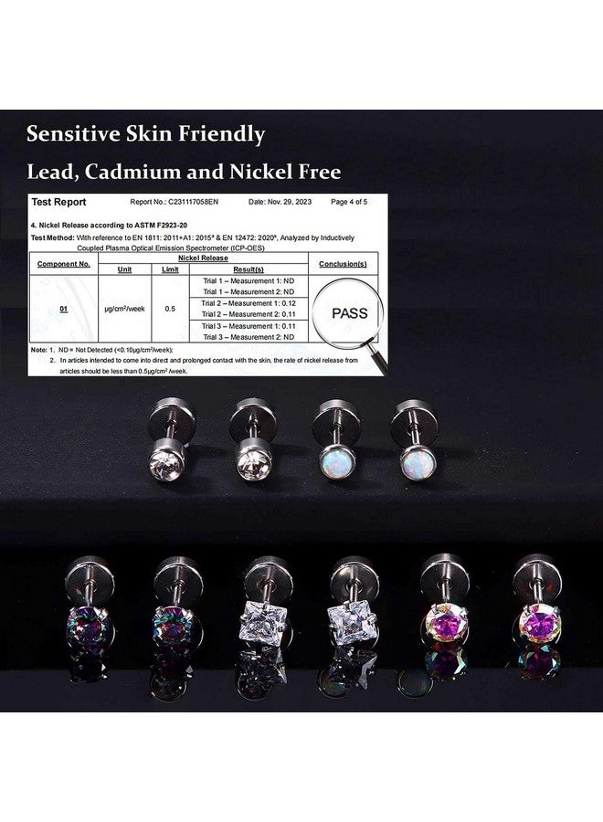 Jstyle Surgical Steel Earrings For Women Men Hypoallergenic Stud Earrings For Sensitive Ears Flat Back Earrings Stud 20G Stainless Steel Cartilage Earring Opal Small Flatback Stud Earrings Silver Tone - Image 3