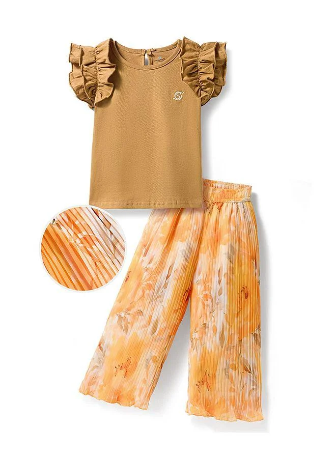 Ollington St. Ollington St. Cotton Knitted Top & Printed Georgette Culotte Set - Multicolor