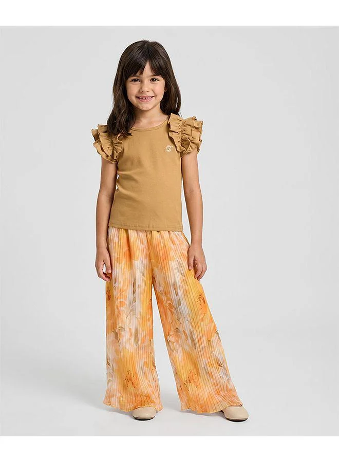 Ollington St. Ollington St. Cotton Knitted Top & Printed Georgette Culotte Set - Multicolor