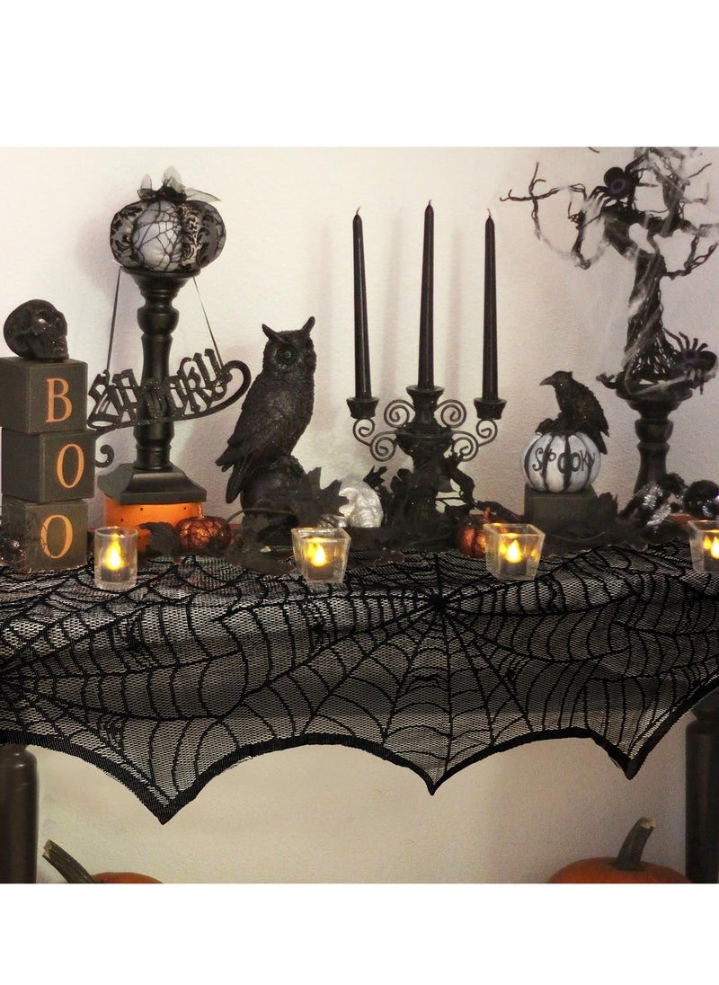 SYOSI Halloween Mantel Decor Black Lace Spiderweb Fireplace Mantle Scarf Cover Premium Quality, Perfectly Sized, Seamless Design Elevate the Atmosphere for Halloween Fireplace Decorations 18 x 96 inch  - Image 4