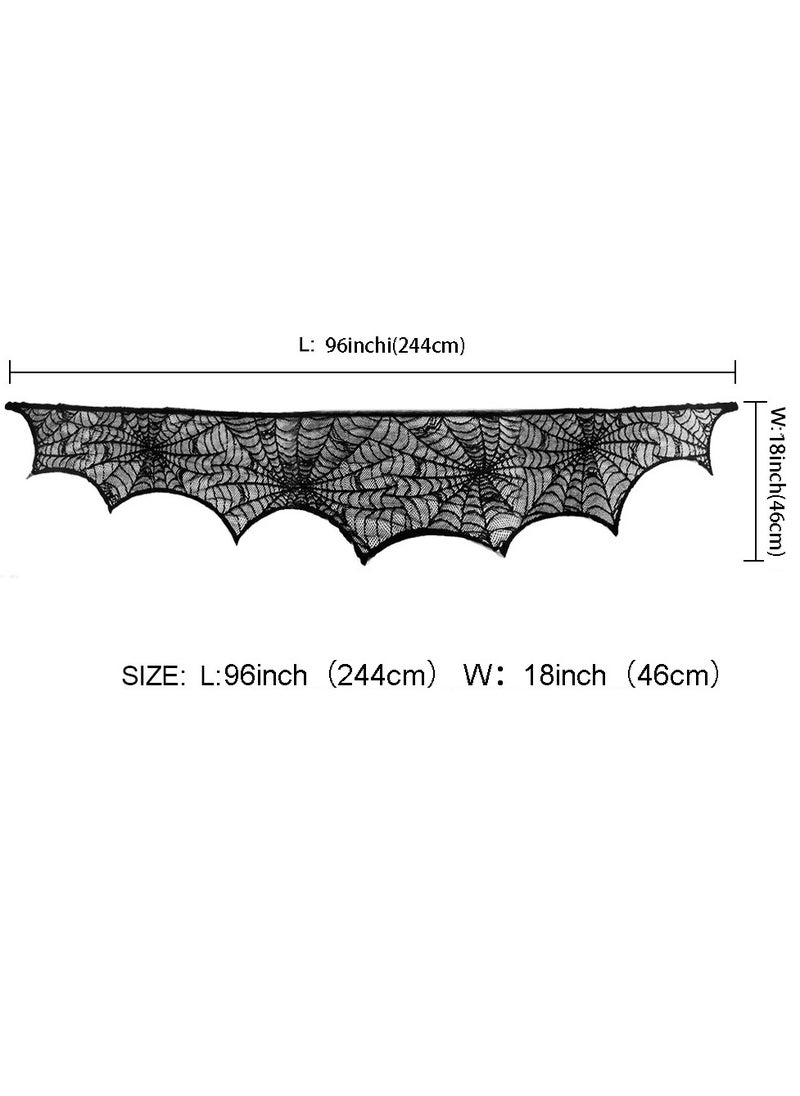SYOSI Halloween Mantel Decor Black Lace Spiderweb Fireplace Mantle Scarf Cover Premium Quality, Perfectly Sized, Seamless Design Elevate the Atmosphere for Halloween Fireplace Decorations 18 x 96 inch  - Image 2