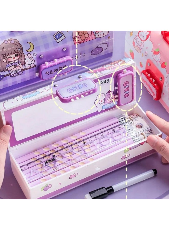 ستوريو صندوق أقلام رصاص من ستوريو بتصميم فضاء للأطفال، صندوق أقلام رصاص للأطفال على شكل حقيبة سفر مع قفل بكلمة مرور، صندوق أقلام رصاص متعدد الطبقات للأطفال، الأولاد والبنات، حافظة منظم أدوات مكتبية، هدية إرجاع - Image 2