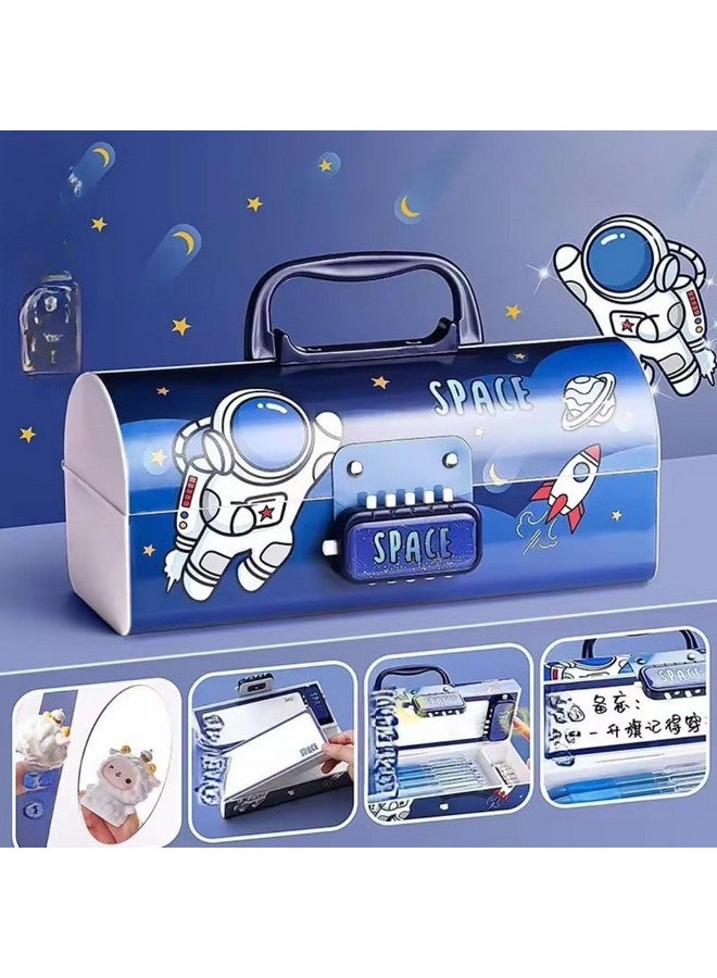 ستوريو صندوق أقلام رصاص من ستوريو بتصميم فضاء للأطفال، صندوق أقلام رصاص للأطفال على شكل حقيبة سفر مع قفل بكلمة مرور، صندوق أقلام رصاص متعدد الطبقات للأطفال، الأولاد والبنات، حافظة منظم أدوات مكتبية، هدية إرجاع - Image 1