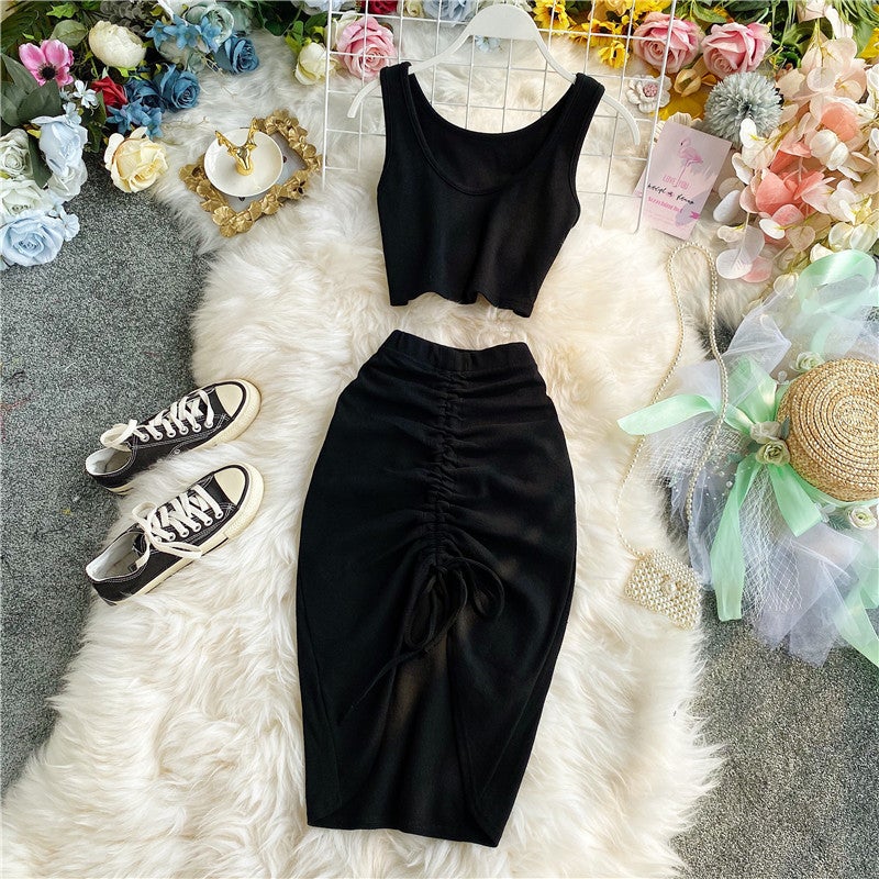 2023 New Sleeveless Vest and Dress Set Dark gray - Image 2