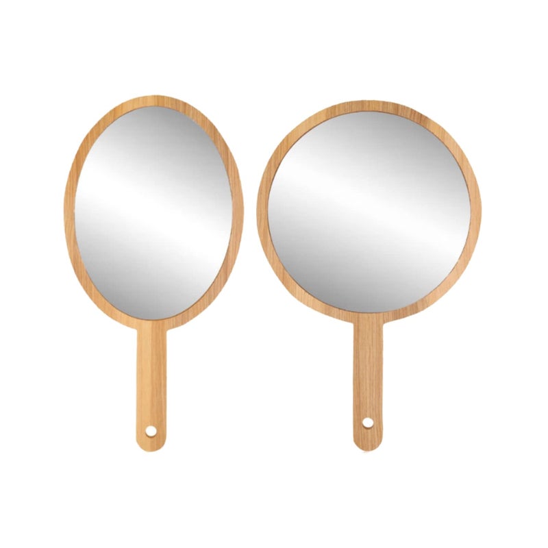 Victor Enterprises Wooden Handheld Beauty Makeup Mirror Set of 2 Round Shape 1075 inch Oval Shape 1075 Inch Salon Mirror Dressing Table Mirror Shaving Mirror and Travel Mirror - Image 1