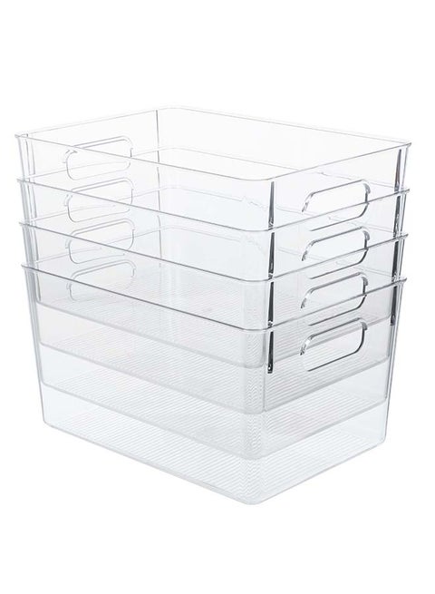 4 Pieces Clear Square Storage Bins With Handles – Bpa-Free, Heavy-Duty 10Kg Capacity, Multi-Purpose Organizer For Pantry, Closet, Laundry Room, Kitchen, Bathroom,Under Sink Organization 28.5 X 20.2 X 15.6Cm