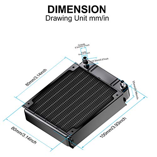 Clyxgs Water Cooling Radiator, 8 Pipe Aluminum Heat Exchanger Radiator with Fan for PC CPU Computer Water Cool System DC12V 80mm Black - Image 2