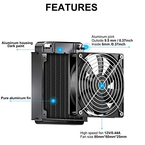 Clyxgs Water Cooling Radiator, 8 Pipe Aluminum Heat Exchanger Radiator with Fan for PC CPU Computer Water Cool System DC12V 80mm Black - Image 3