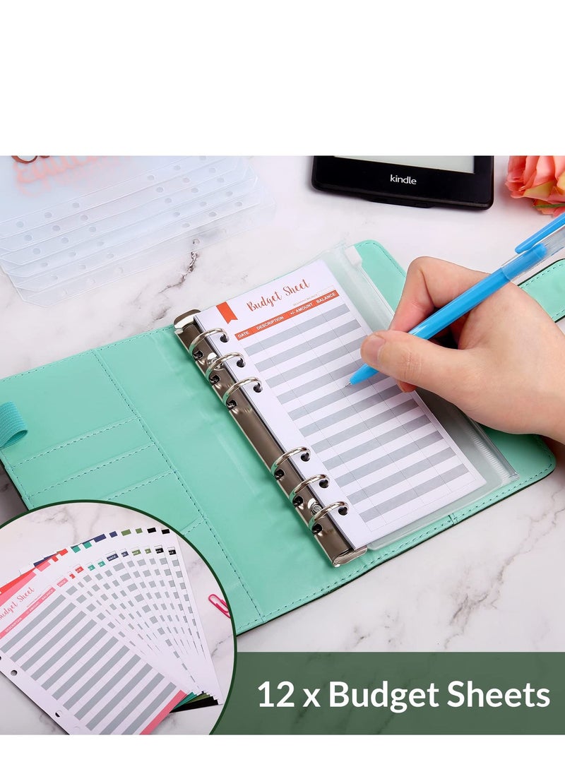 KASTWAVE - Budget Binder with 8pcs Cash Envelopes for Budgeting, Crocodile Pattern A6 Binder with 2Pcs Label Stickers and 12Pcs Expense Trackers Money Organizer for Cash for Saving Binder(Green) - Image 1