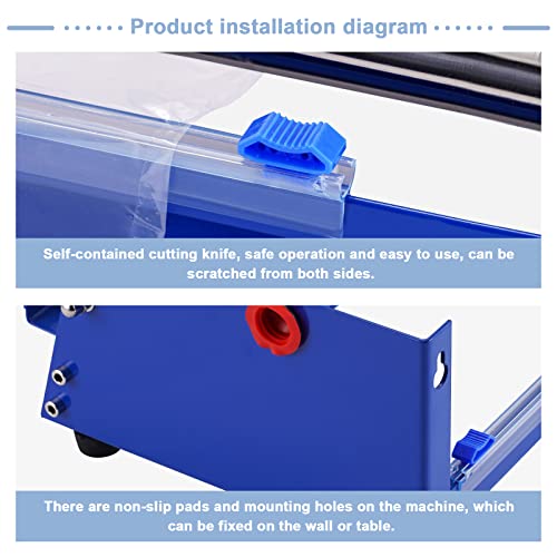 Epidioxi Hand Film Wrapping Machine 19.5" Manual Stretch Film Wrapper Cling Film Dispenser Tool for Food Tray packaging (Blue) - Image 3
