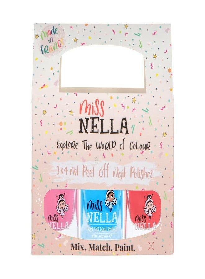 MISS NELLA GIRL POWER- Peel Off, Odour Free, Water Base & Safe for kids nail polish pack of 3- pink, blue & dark pink - Image 1