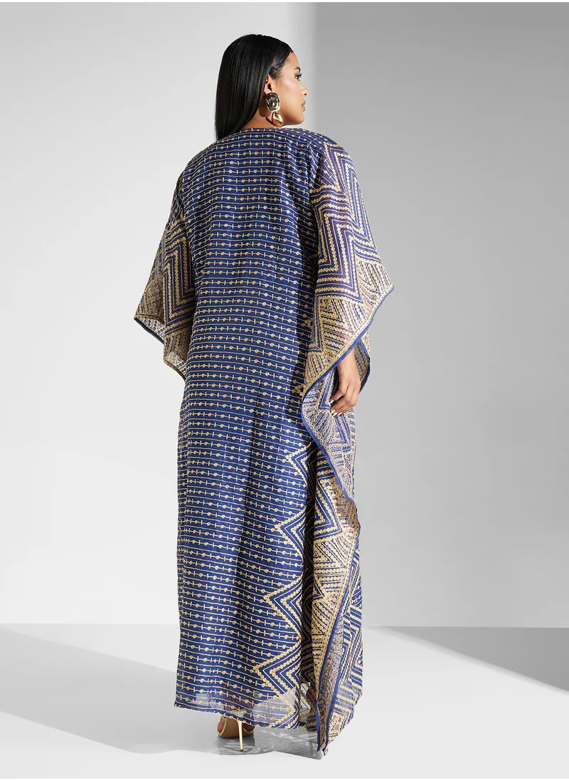 Khizana Plus size embroidered kaftan with sleevless inner