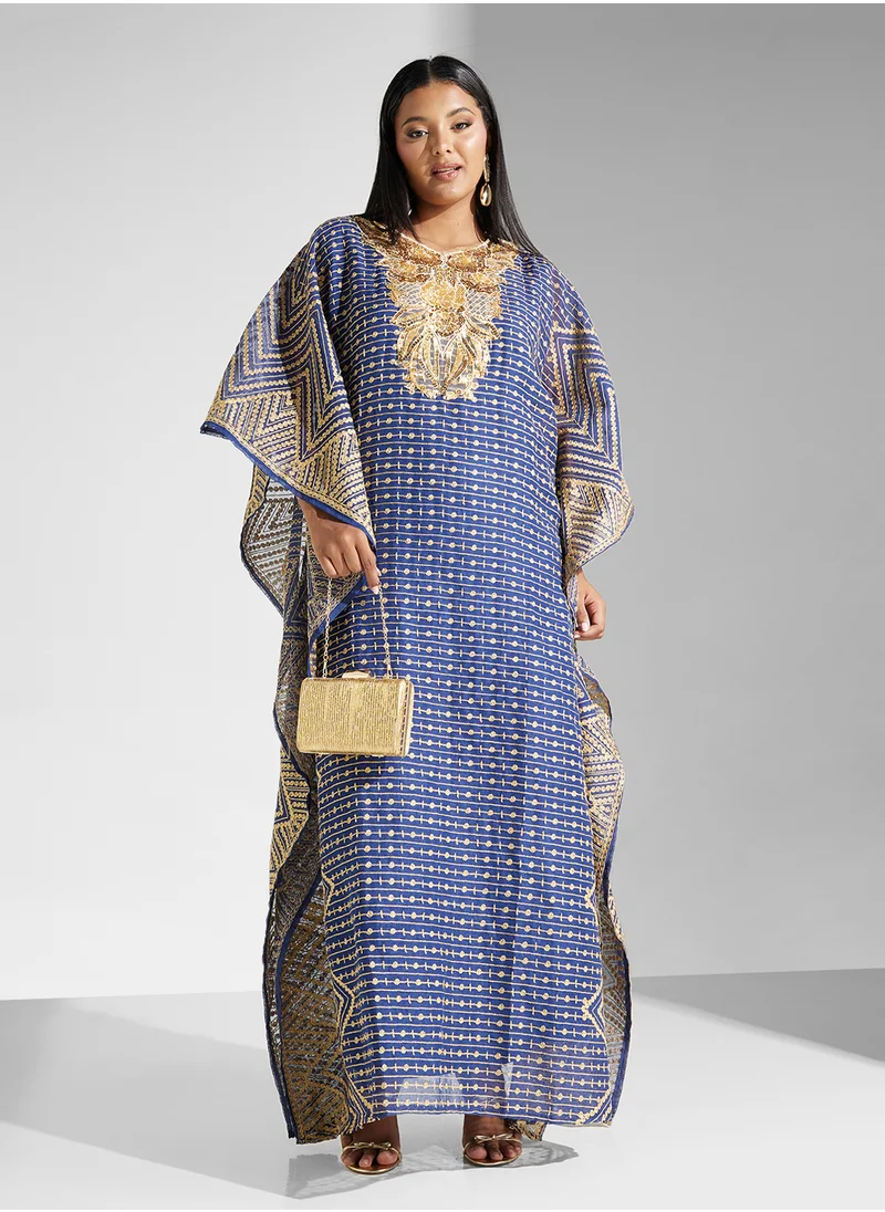 Khizana Plus size embroidered kaftan with sleevless inner