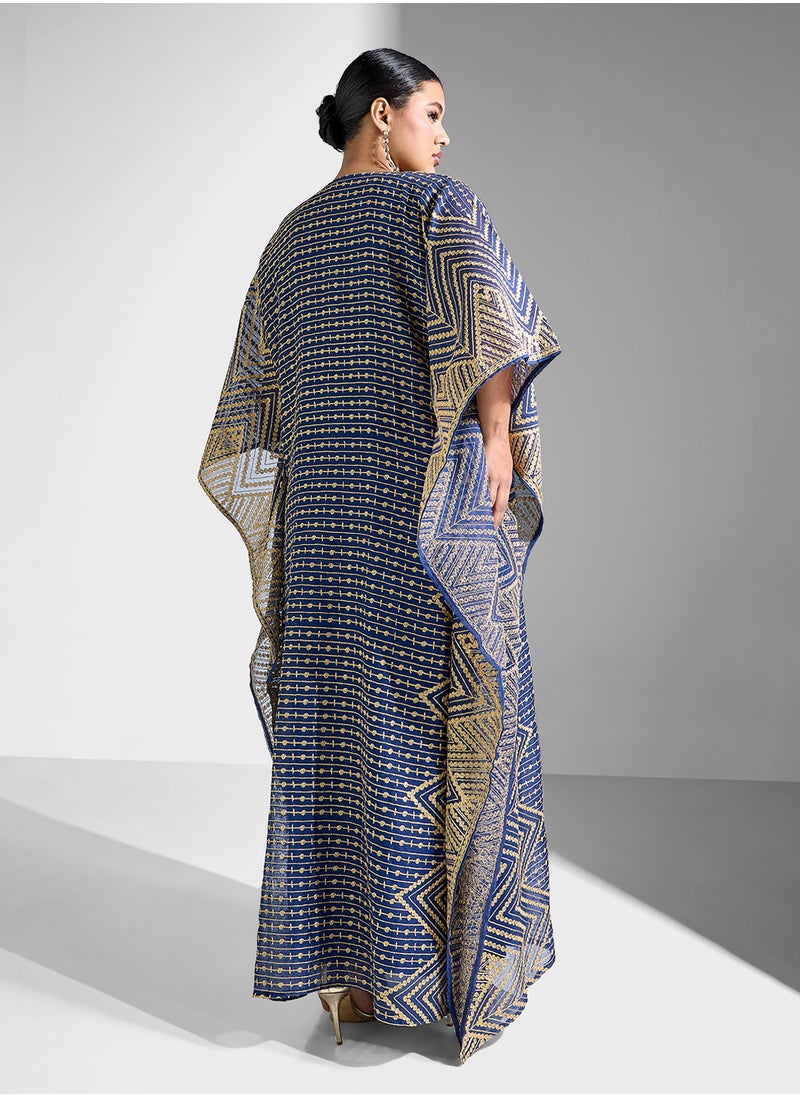 Khizana - Plus size embroidered kaftan with sleevless inner - Image 1