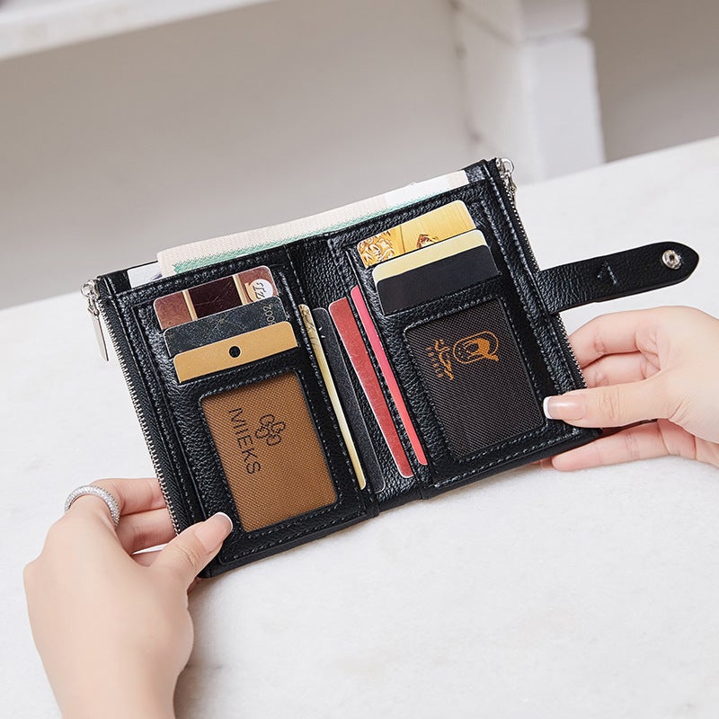 Multifunctional Solid Color PU Leather Wallet, RFID Blocking Design Portable Daily Storage Purse for Cards Cash Coin Business Use - Image 1