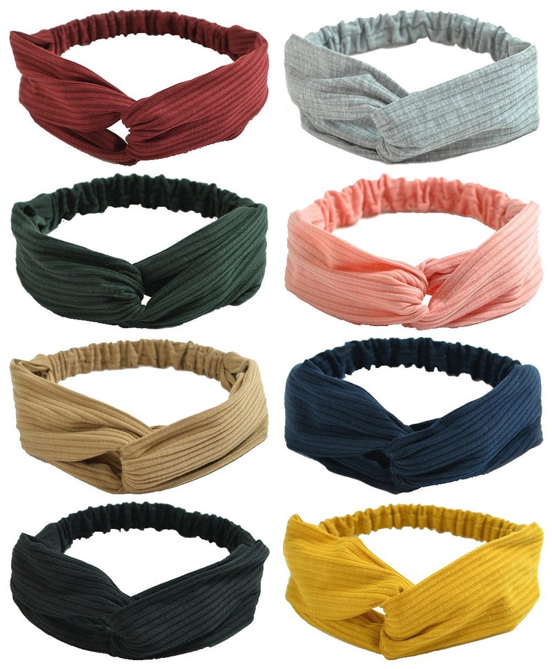 QandSweet Women and Little Girls Stretchy Headbands Teens Cross Hairband for Fashion Shampoo Sports 8 Pack 8 Colors Girl Head 4052CM
