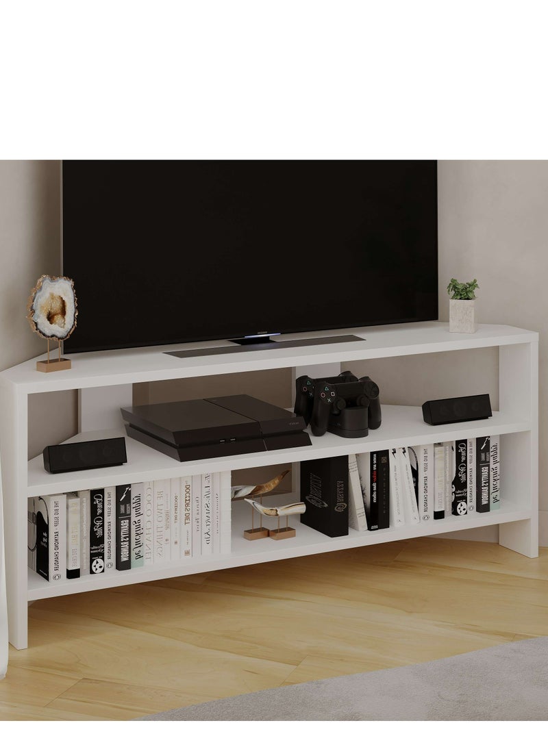 Mourah Home Thales Modern Corner Tv Stand Up To 43'' Inch Tvs| Spacesaving Tv Stand With Storage| 110X36X45 Cm (White)- 2 Years Warranty - Image 4