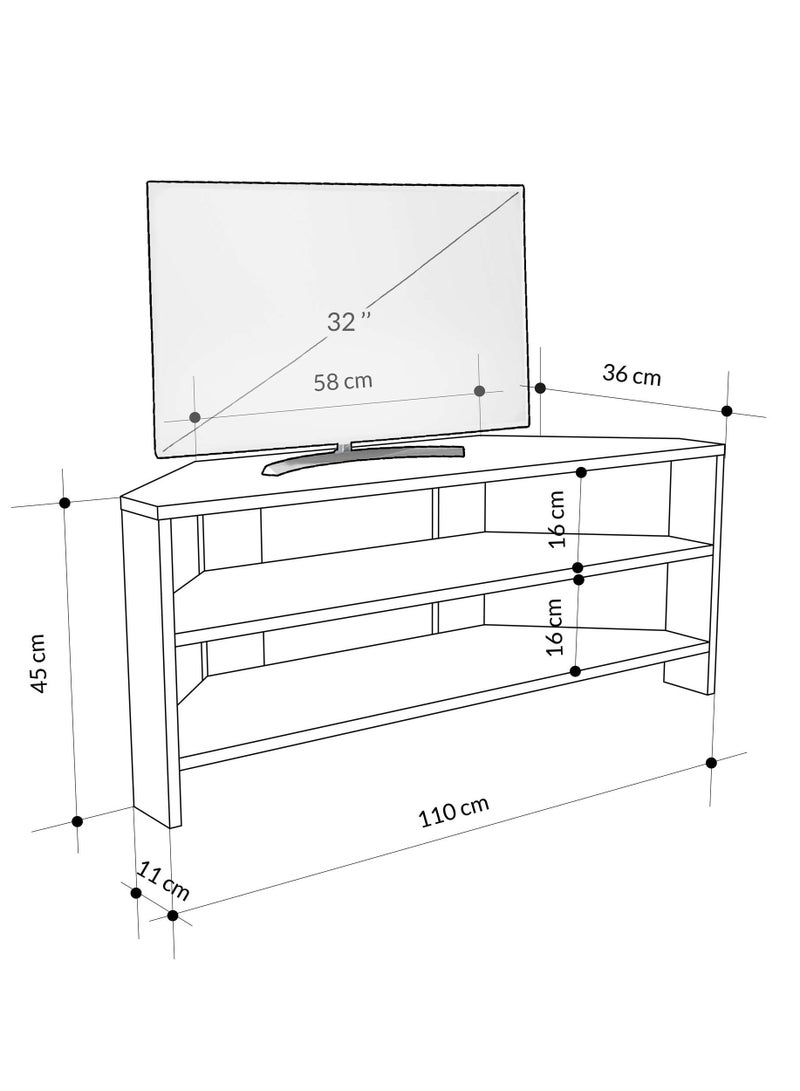 Mourah Home Thales Modern Corner Tv Stand Up To 43'' Inch Tvs| Spacesaving Tv Stand With Storage| 110X36X45 Cm (White)- 2 Years Warranty - Image 5