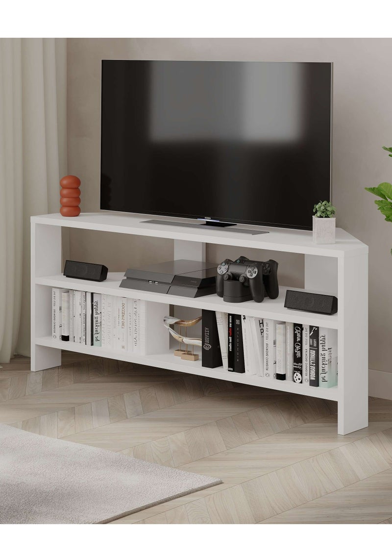 Mourah Home Thales Modern Corner Tv Stand Up To 43'' Inch Tvs| Spacesaving Tv Stand With Storage| 110X36X45 Cm (White)- 2 Years Warranty - Image 1