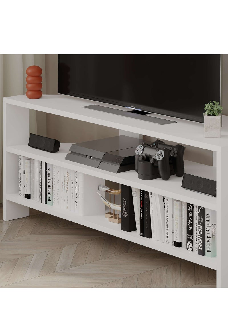 Mourah Home Thales Modern Corner Tv Stand Up To 43'' Inch Tvs| Spacesaving Tv Stand With Storage| 110X36X45 Cm (White)- 2 Years Warranty - Image 2