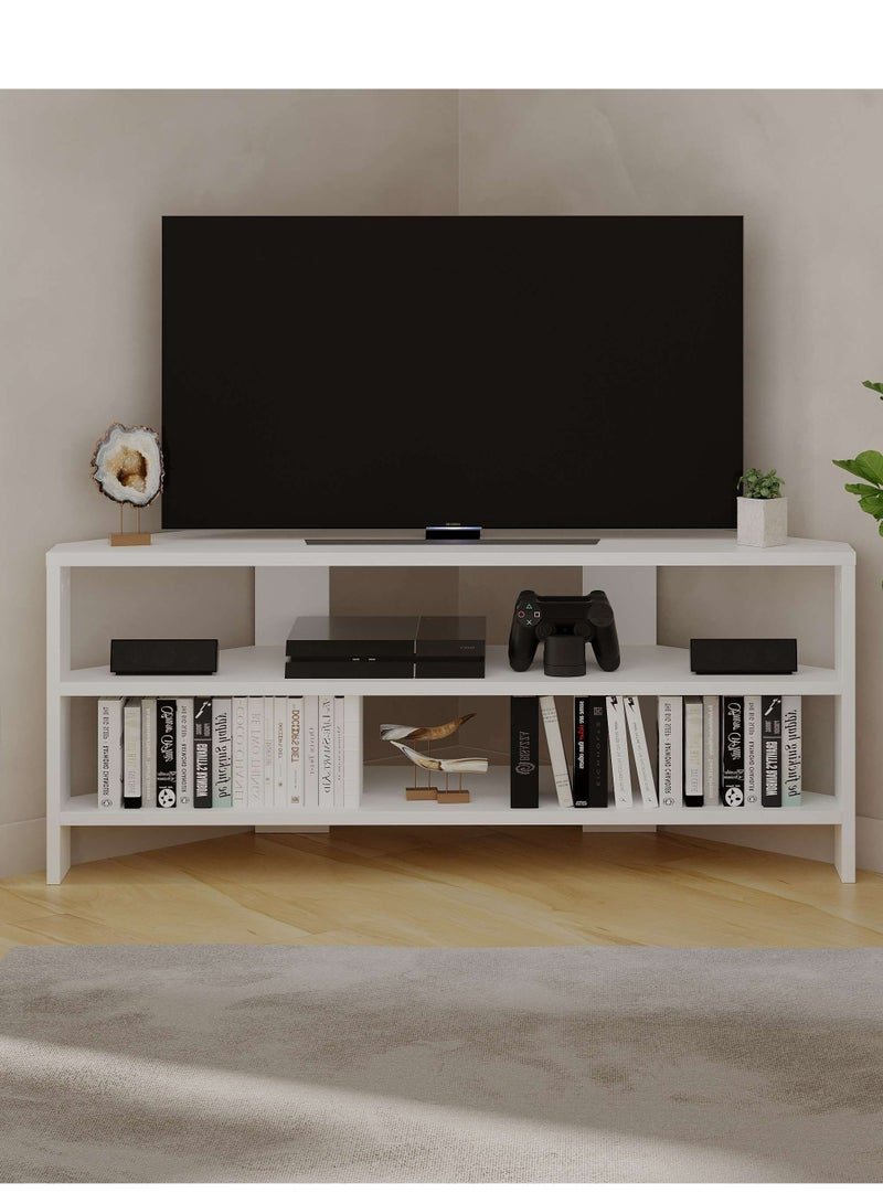 Mourah Home Thales Modern Corner Tv Stand Up To 43'' Inch Tvs| Spacesaving Tv Stand With Storage| 110X36X45 Cm (White)- 2 Years Warranty - Image 3
