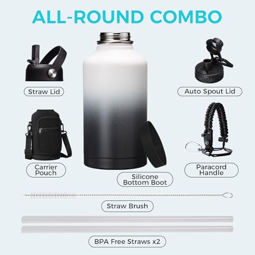 VICKNIY Half Gallon Water-Bottle with straw - 64oz Vacuum Insulated Water Bottles with Paracord Handle, Straw Spout Lids, Water Bottle Carrier Holder, Protective Cup Mat, 2 Liter Stainless Steel Water Jug - Image 2