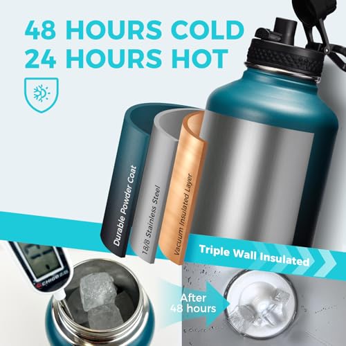 VICKNIY Half Gallon Water-Bottle with straw - 64oz Vacuum Insulated Water Bottles with Paracord Handle, Straw Spout Lids, Water Bottle Carrier Holder, Protective Cup Mat, 2 Liter Stainless Steel Water Jug - Image 3