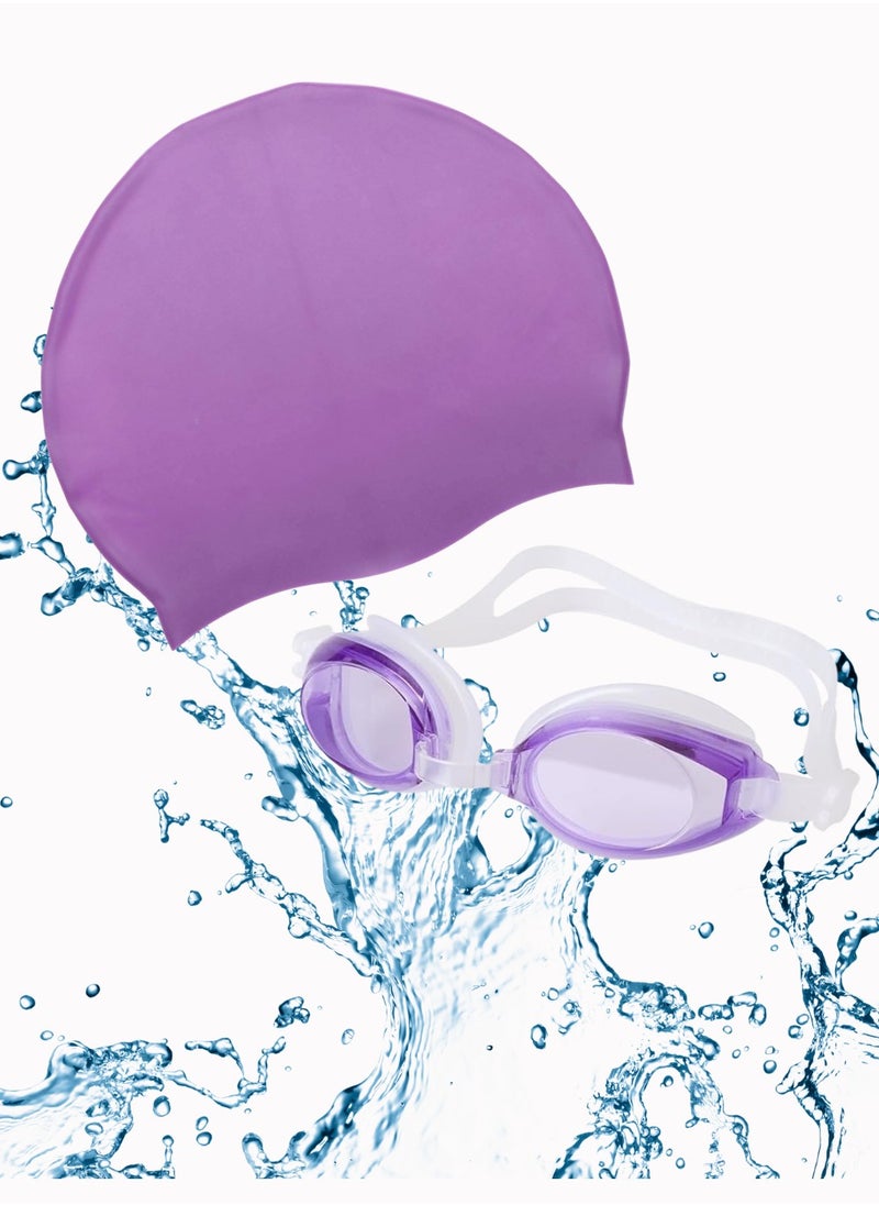 MUMS PLANET - "Fun and safe water adventures await you: Comfortable (purple) swimming cap and goggles set with a design that gives you clear vision." - Image 1