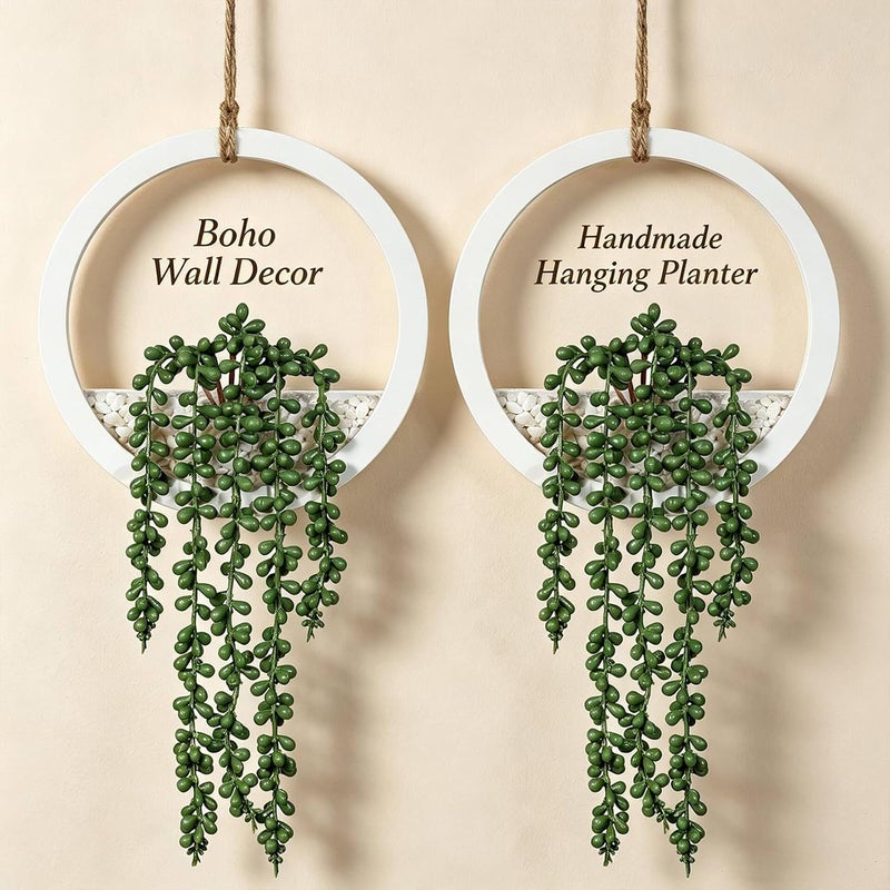 Floweroyal ديكور حائط بوهيمي، نبتتان معلقتان صناعيتان من العصارة، ديكور أخضر معلق داخلي، مثالي للحمام وغرفة المعيشة وغرفة النوم والمكتب والمرحاض، نباتات عصارية معلقة صناعية على الحائط - Image 4