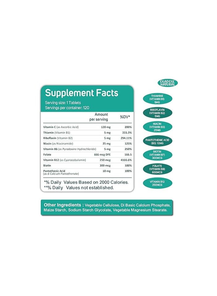 Oladole Natural Oladole Natural B-Complex with Folic Acid Vitamin C (120 Tablets)  - Image 3