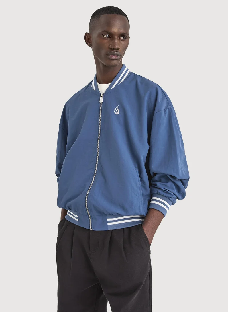 Men Regular Fit Jacket for Layered Styling - Washed Denim