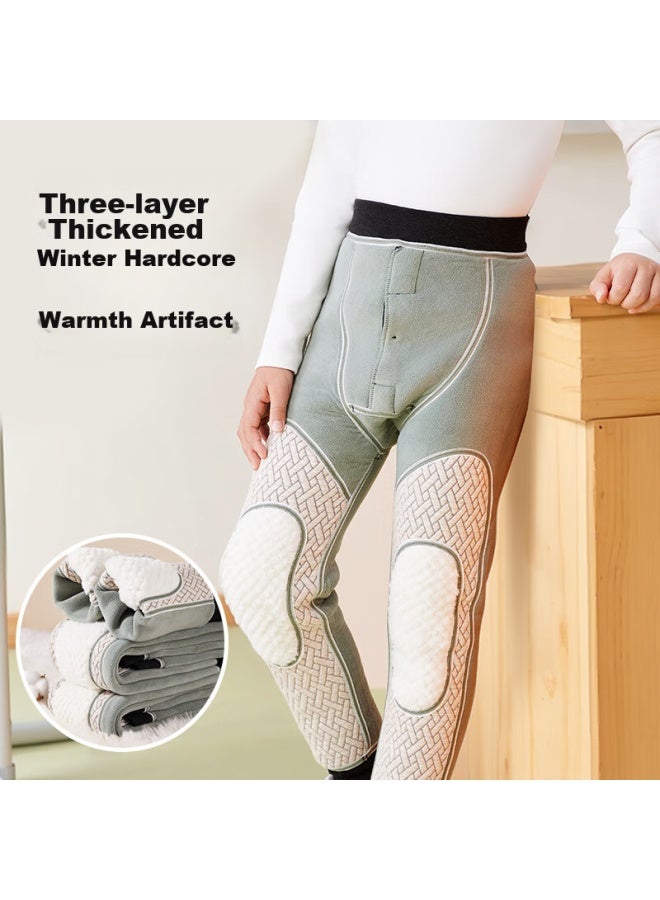 Bejirog Children's Thermal Pants, Boys' Winter Fleece-lined Thickened Three-layer Mid To Big Kids Student School Uniform Essential Inner Wear Base Layer Cotton Pants - Image 2