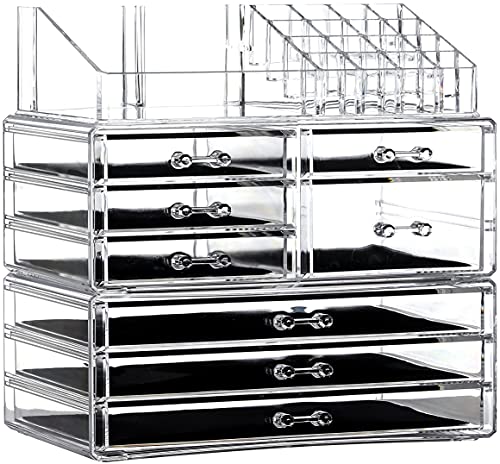 Cq Acrylic 3 Pack Clear Make Up Organizers - Stackable 8 Drawer Organizer for Vanity, Desk, Jewelry, Beauty & Skincare Products - Image 1