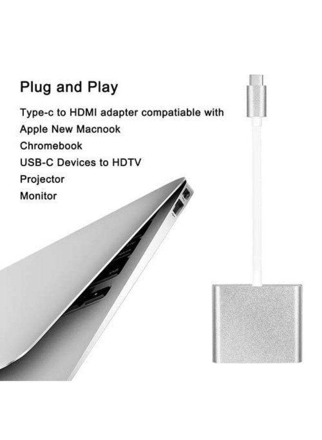 USB C to HDMI Adapter, 4K Type C to HDMI Converter with USB 3.0 Port and 100W PD Charging, Compatible with MacBook, iPad Pro, Surface, Dell, HP, Silver  - Image 3