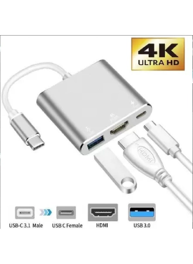 USB C to HDMI Adapter, 4K Type C to HDMI Converter with USB 3.0 Port and 100W PD Charging, Compatible with MacBook, iPad Pro, Surface, Dell, HP, Silver  - Image 2